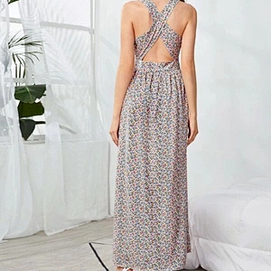 2021 New Arrival Crisscross Back Split Thigh Ditsy Floral Dress Street Style Fashion Dress