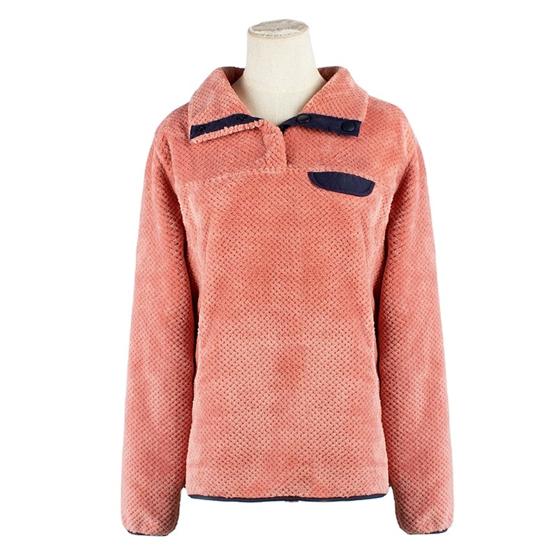 Womens Kangaroo Pocket Turn Down Collar Pineapple Pattern Fire Up Sherpa Fleece Pullover