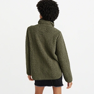 Ladies Fashion Turtleneck Sweatshirt Quarter Zipper Pocket Sherpa Hoodie Fleece Pullover