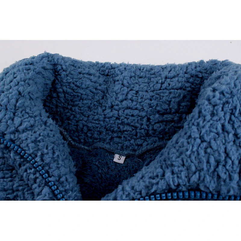 Womens Wool Leopard Pattern Full Zipper Two Side Pocket Sherpa Fleece Hoodies Pullover