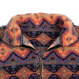 Women's Fuzzy Bold Chevron Pattern Sweatershirt Quarter-zip Sherpa Fleece Pullover