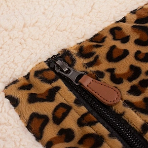 Factory Direct Womens Long Sleeve Teddy Bear Coat Full Button Fuzzy Leopard Print Sherpa Fleece Pullover