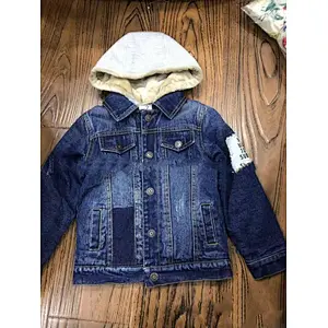 Wholesale Boy's Patch Cotton Washed Blue Denim Plus Velvet Jacket