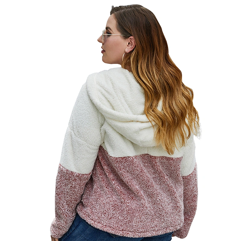 Kangaroo Pocket Womens  Oversized Sweatshirt Fuzzy Lapel Plus Size Patchwork Sherpa Fleece hoodies