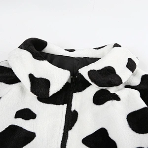Cow Print Womens Turn-down Collar ZIP-UP Jacket Sherpa Cropped Zip-up Bomber Jacket Pullover