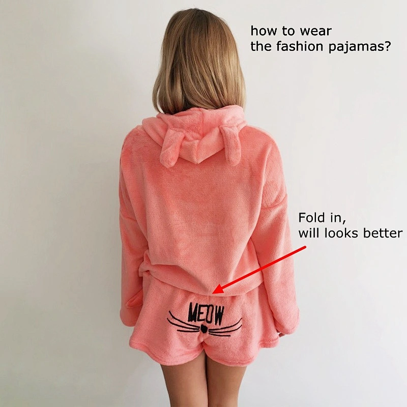 2021 Amazon winter pajamas   Autumn pajamas Home Clothing Cat Embroidery Flannel