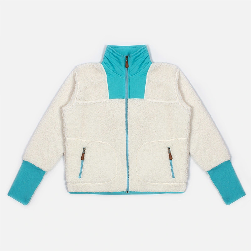 Custom Winter Warm Wool Lamb Teddy JacketFull Zip Up White Sherpa Fleece Pullover
