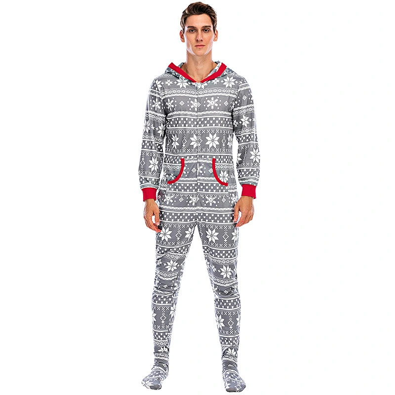 2021 new men pajamas onesie footed  with hooded long sleeve christmas pajamas
