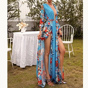 2021 New Arrival Missord Plunging Neck Wrap Hem Belted Floral Dress Sexly Lady Party Evening Dress