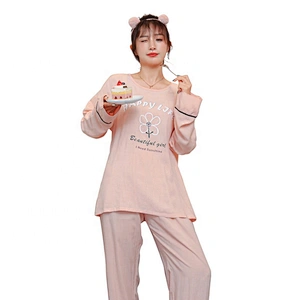 Manufactory Wholesale  Spring  Pyjamas 100%Cotton  Long-Sleeved Long Pant  Pajamas set printed daisy flower