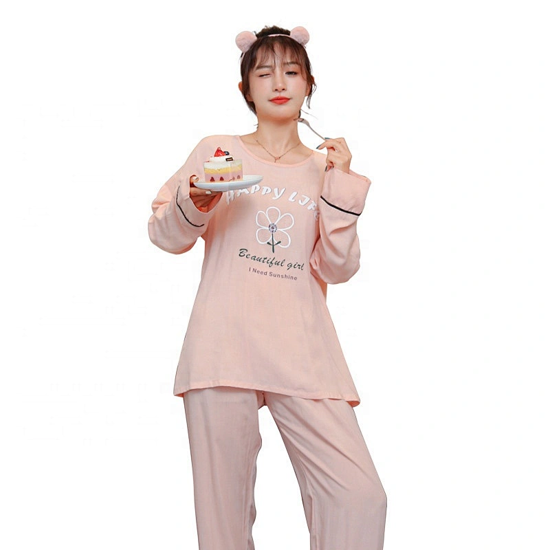 Manufactory Wholesale  Spring  Pyjamas 100%Cotton  Long-Sleeved Long Pant  Pajamas set printed daisy flower