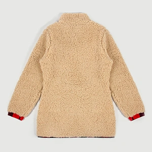 Amazon Hot Women's Cozy Fuzzy Sherpa Fleece Sweatshirt Button Collar Solid Color Pullover Outwear with Pockets