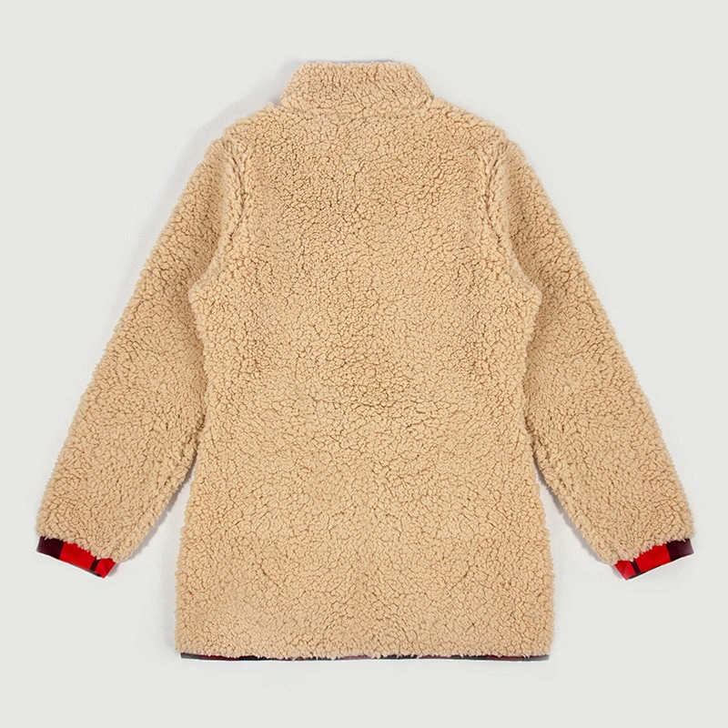 Amazon Hot Women's Cozy Fuzzy Sherpa Fleece Sweatshirt Button Collar Solid Color Pullover Outwear with Pockets