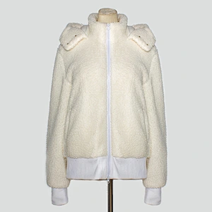 Custom Logo Winter Warm Womens Wool Lamb Teddy Jacket Full Zip Up Hooded Sherpa Fleece Pullover