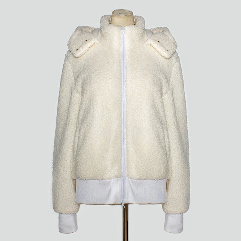 Custom Logo Winter Warm Womens Wool Lamb Teddy Jacket Full Zip Up Hooded Sherpa Fleece Pullover