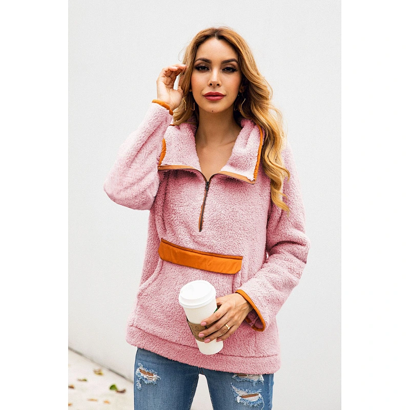 Womens Half Zipper Hoodies Sweatshirts Kangaroo Pockets Tie dye Sherpa Fleece Hoodie Pullover