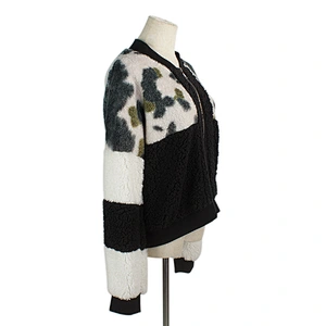 Custom Womens Fuzzy Cow Print Zip-Up Teddy Sherpa Fleece Jacket Pullover