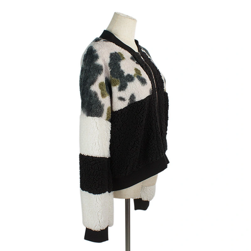 Custom Womens Fuzzy Cow Print Zip-Up Teddy Sherpa Fleece Jacket Pullover
