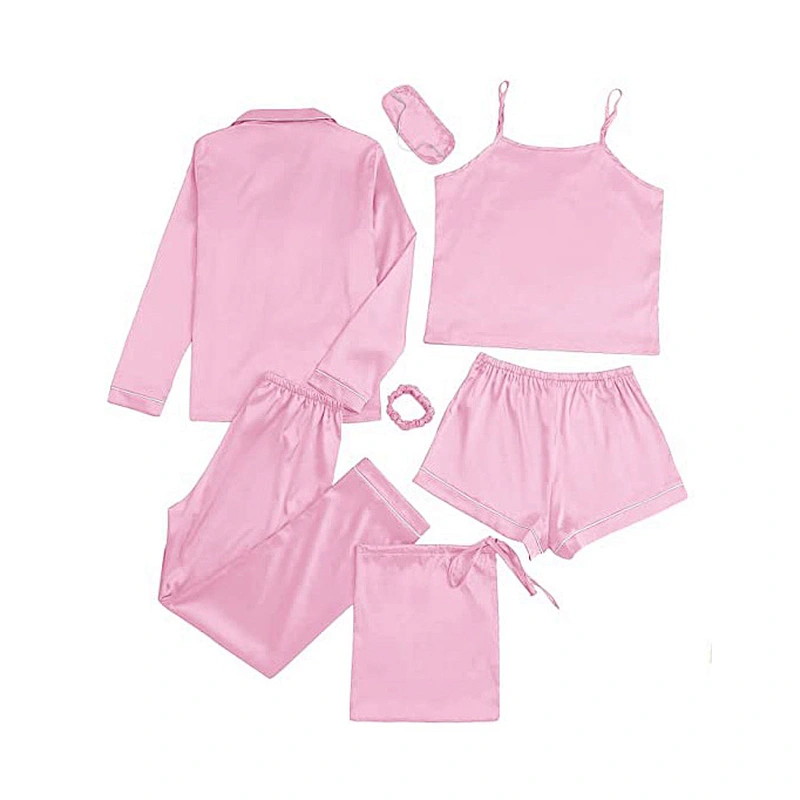 2021Amazon Women's Pajamas Set 7pcs Silk Pajamas  Satin Sleepwear Loungewear Cami Shirt
