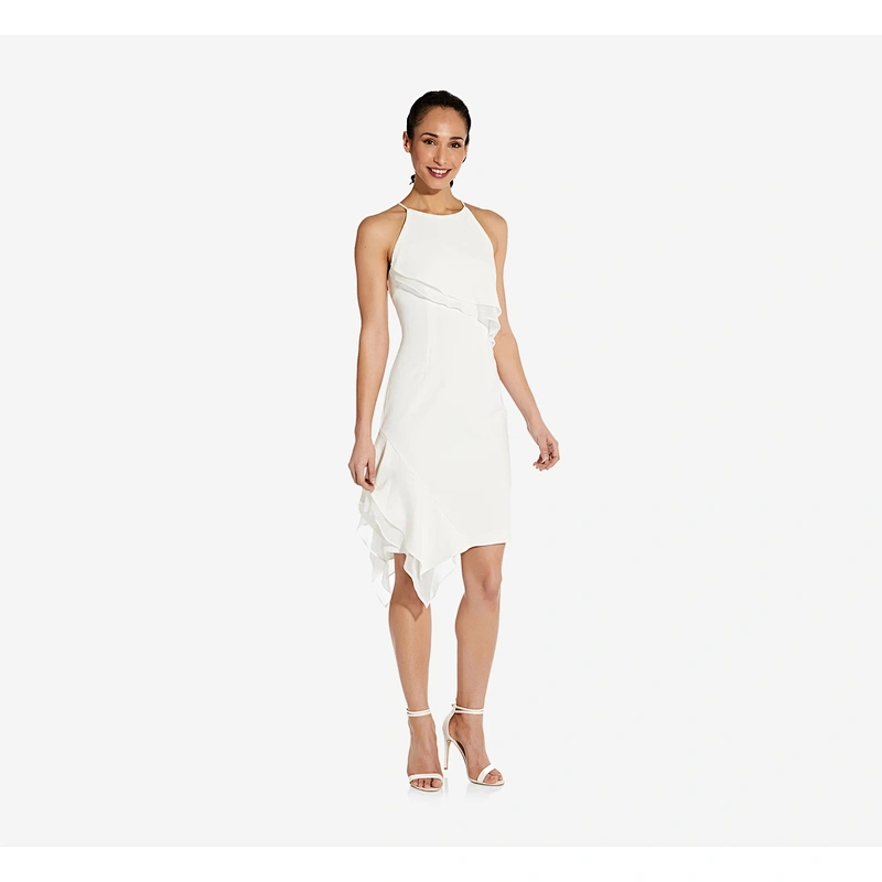 2021 New Arrival Evening Dress  Halter Chiffon And Crepe Dress In Ivory Lady Dress