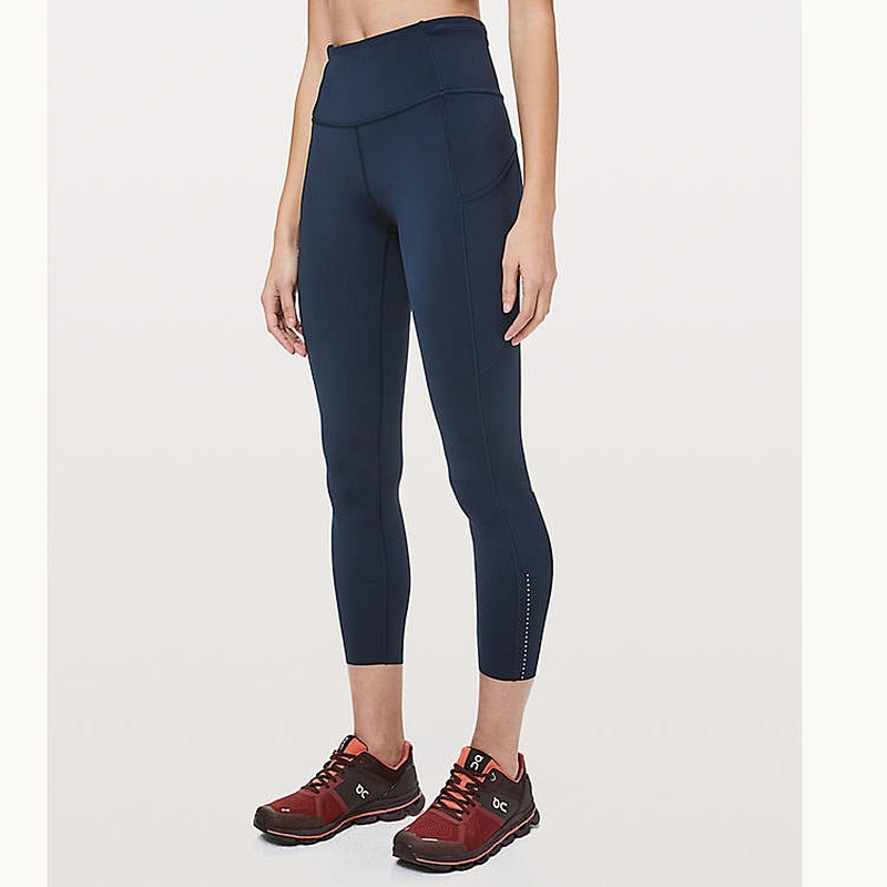 Fashionable Tight Elastic Fitness Yoga Pants Training Height Waist Hip Side Pockets Leggings Splicing Design Yoga Sweatpants