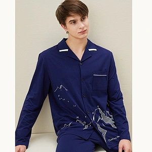 2021Spring men's pyjamas bamboo cotton comfortable casual wear
