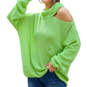Factory Direct Women's Off Shoulder Sweater Long Sleeve Loose Pullover Knit Jumper