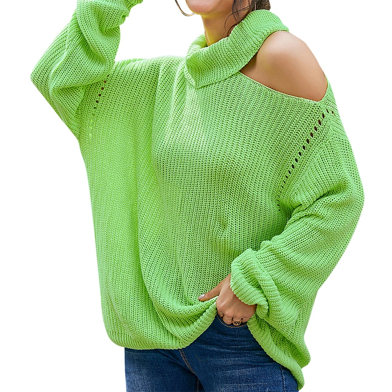 Factory Direct Women's Off Shoulder Sweater Long Sleeve Loose Pullover Knit Jumper