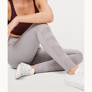 Custom High Waist Tight Crossover Mesh Leggings Sports Stripes Pants Gym SKinny Yoga Pants Rear Pocke buttery soft Legging