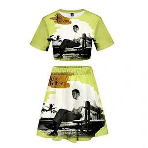 2021new Summer Brazilian singer Joao Gilberto 3D sexy midriff-baring short sleeve + short skirt suit