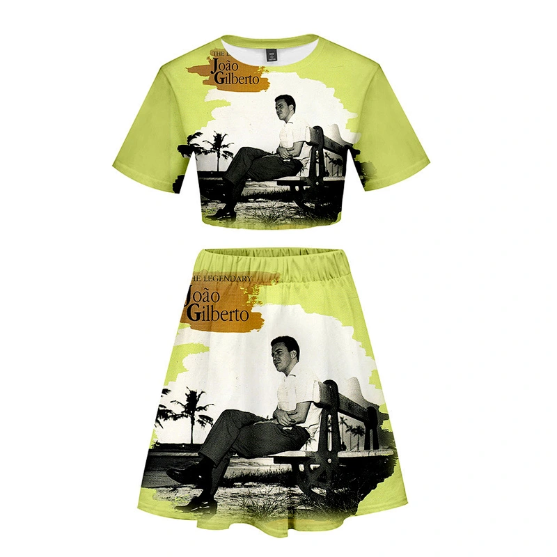 2021new Summer Brazilian singer Joao Gilberto 3D sexy midriff-baring short sleeve + short skirt suit