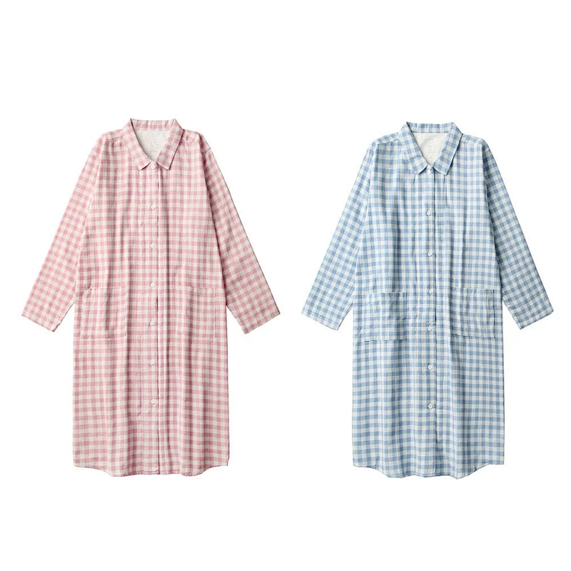 2021 new cotton women's thin pajamas long dress Casual Comfortable blouse with short sleeves sleepwear