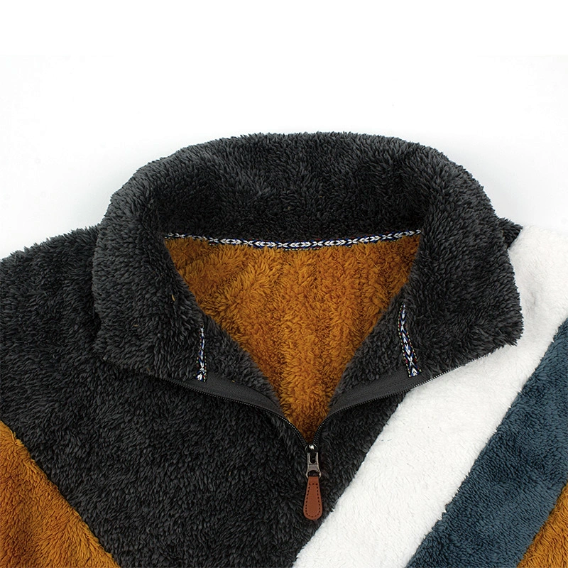 YIWU Factory Direct Wool Hoodies Zip Up Colorblcok Sherpa Fleece Sweatershirt Pullover