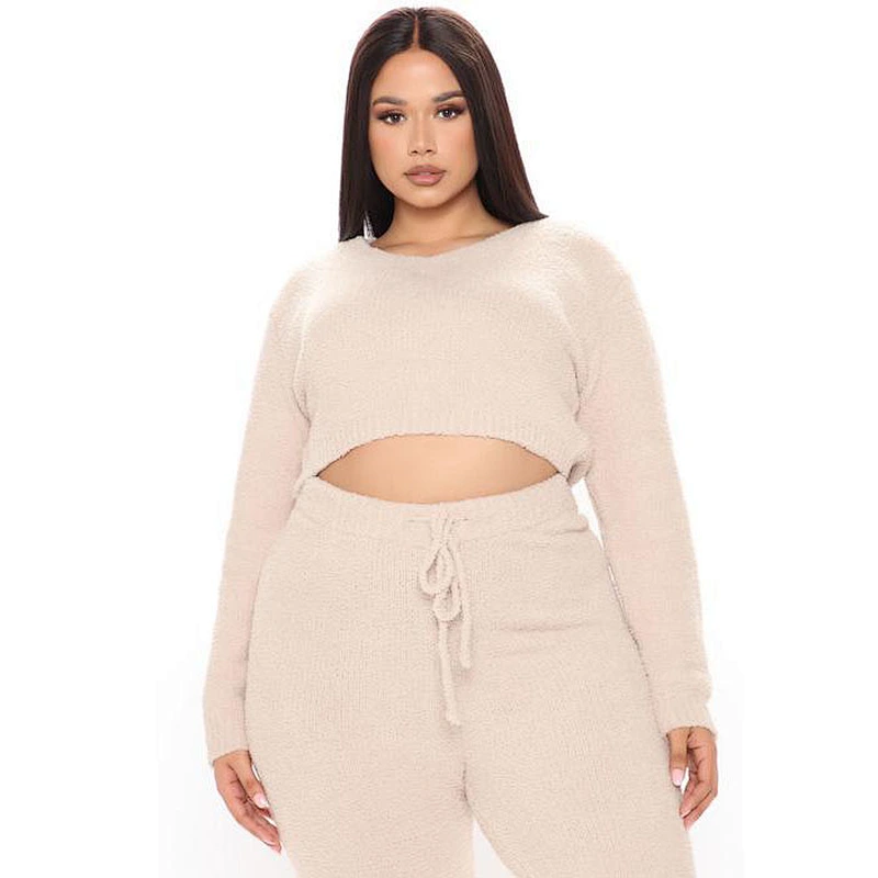 2021Amazon Women Pajamas Set Cozy Fuzzy Legging Set Taupe