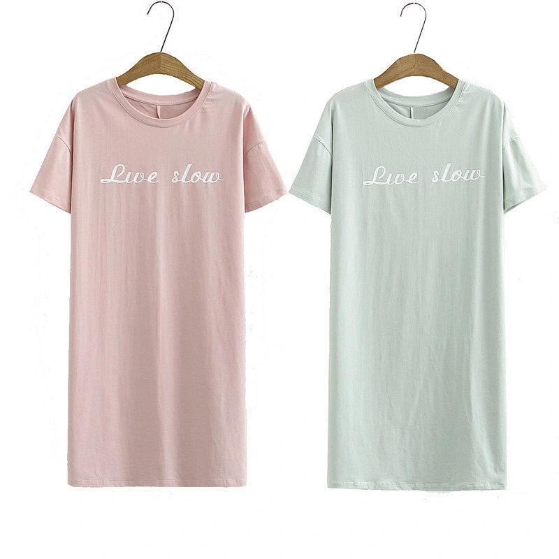 2021cotton women's thin pyjamas night skirt Lingerie Nightdress long dress Casual Comfortable blouse with short sleeves