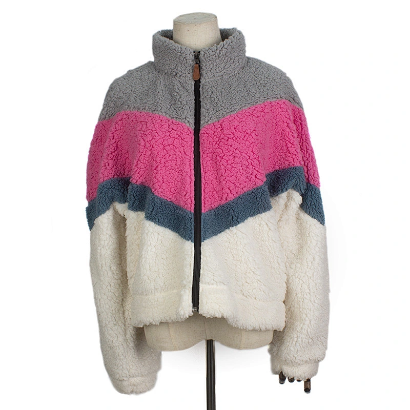 Amazon Hot Unisex Wool Hoodies Full Zipper Patchwork Pattern Sherpa Fleece Sweatshirt Pullover