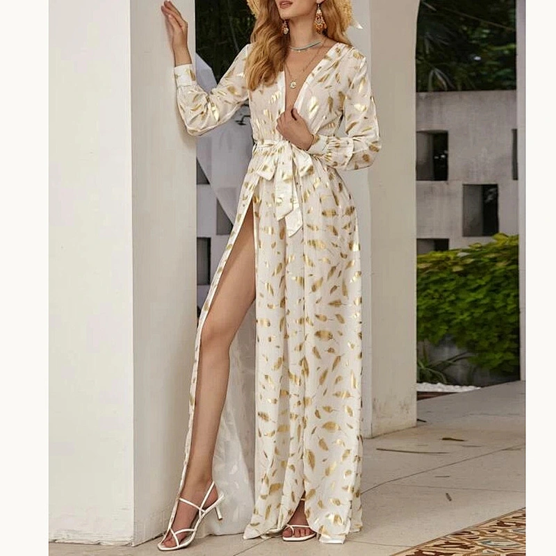 2021 New Arrival Missord Plunging Neck Wrap Hem Belted Floral Dress Sexly Lady Party Evening Dress