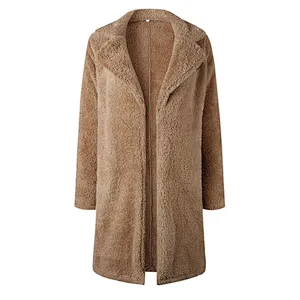Women's Winter Warm Fuzzy Fleece Lapel Open Front Long Cardigan Coat Faux Fur Outwear Pullover