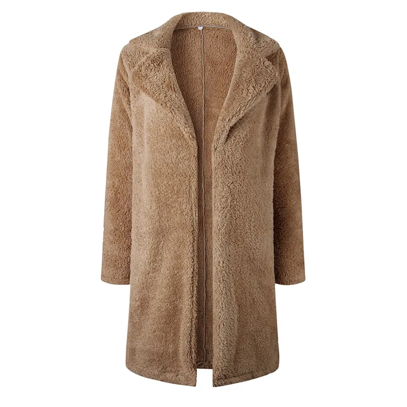 Women's Winter Warm Fuzzy Fleece Lapel Open Front Long Cardigan Coat Faux Fur Outwear Pullover