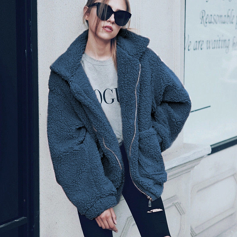 2021 Womens Zip Up Sweatshirt Turn-down Collar Drop Shoulder Sherpa fleece Jacket Pullover with Pockets
