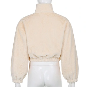 YIWU Factory Womens Turn-down Collar Sherpa Cropped Zip-up Bomber Jacket Pullover
