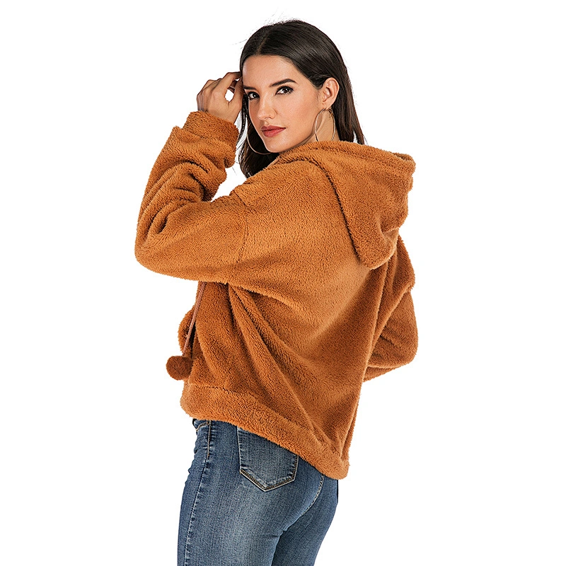 2021Womens Custom Camel Fleece Sweatershirt Hoodies Full Zipper Sherpa Jacket Pullover with Pocket