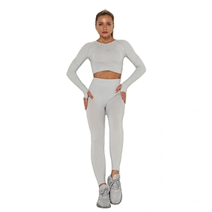 LilyFashion Seamless Yoga Suit Sweat Absorbing Hip-lifting High Waist Gym Pants Tight Long Sleeve Sports Suit for Women