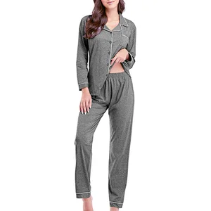 2021Amazon Pajamas for Women Lounge Set Cotton Sleepwear Comfy Soft Long Button Down Lingerie