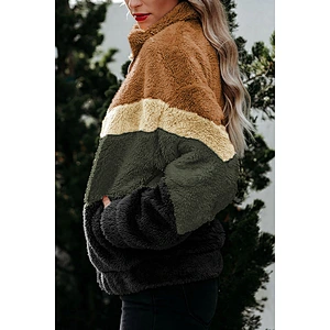 Women's Zip up Polar Sweatershirt Patchwork Sherpa Bomber Fleece Jacket pullover