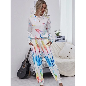2021 new Casual wear Tie-dye printed sweater two-piece female fashion sport