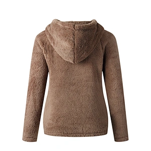 YIWU Factory Womens Fleece Sweatershirt Solid color Button Sherpa Fleece Pullover Hoodie
