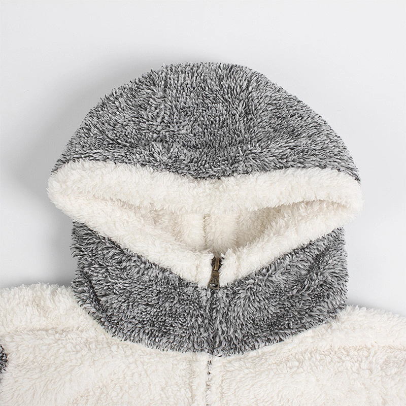 Factory Direct Fuzzy Teddy Coat Sweatshirt Solid Color Full Zip Sherpa Fleece Hoodies