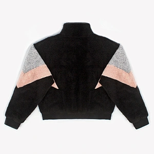 Womens Wool Long Sleeve Full Zipper Polar Fleece Pullover, Patchwork Sherpa Fleece Jacket