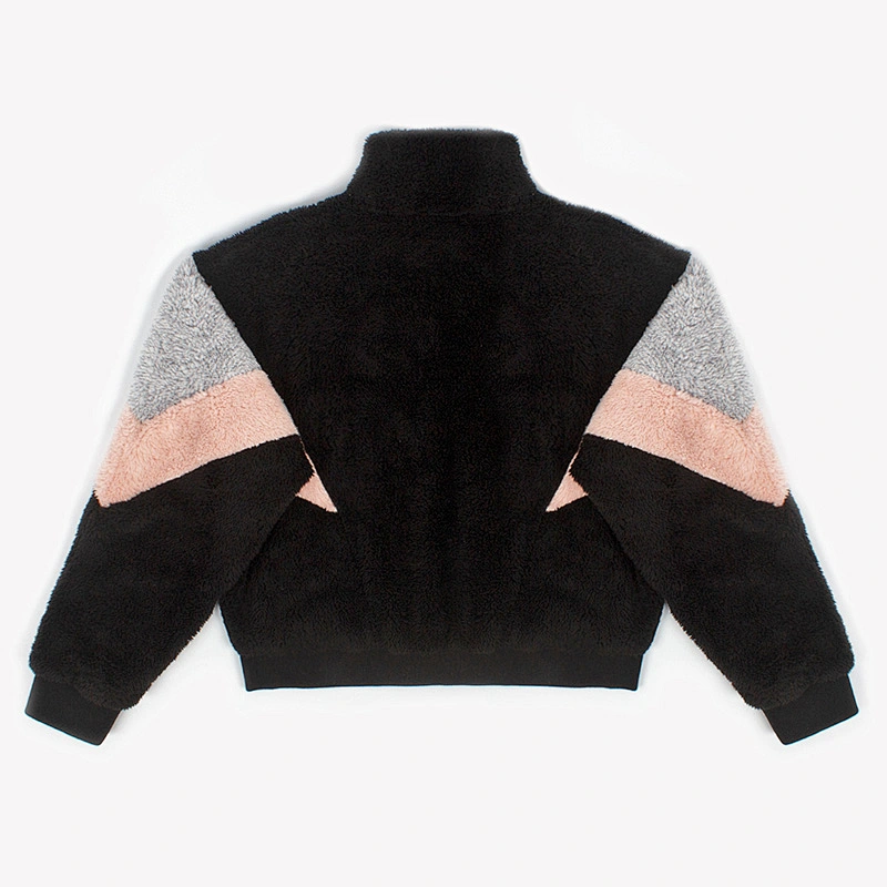 Womens Wool Long Sleeve Full Zipper Polar Fleece Pullover, Patchwork Sherpa Fleece Jacket